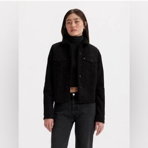 Levi’s Original Sherpa Trucker Jean Jacket Black Denim Wash Women's Size XS